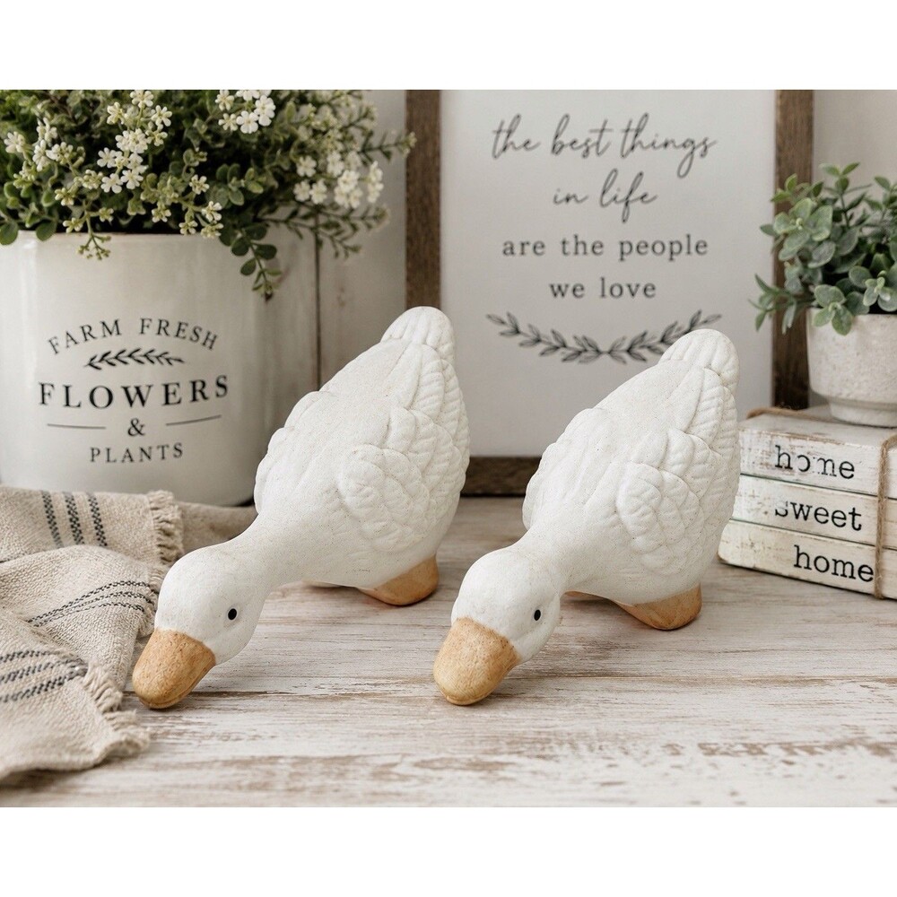 Vintage 1988 Trippie’s Inc White Goose Figurines Pair Farmhouse Cottage Decor